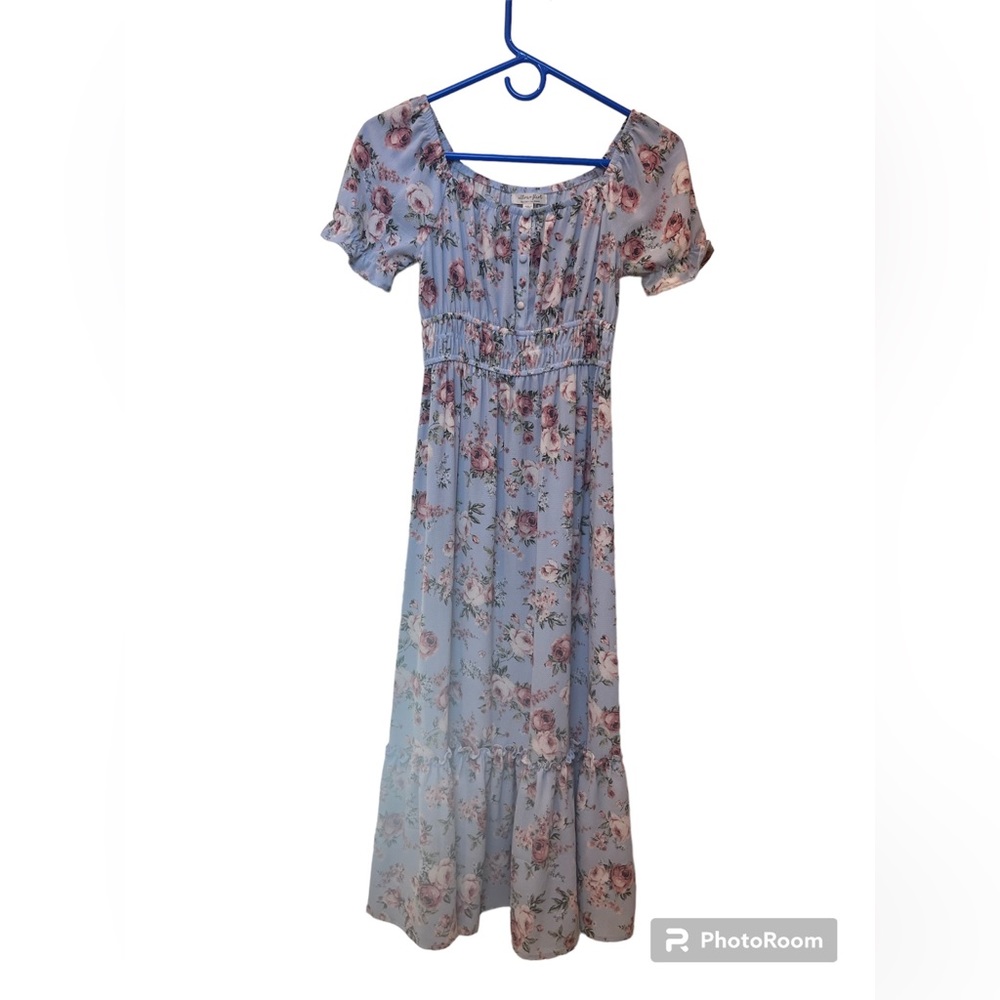 "Ultra Flirt" Baby Blue Floral Maxi Dress